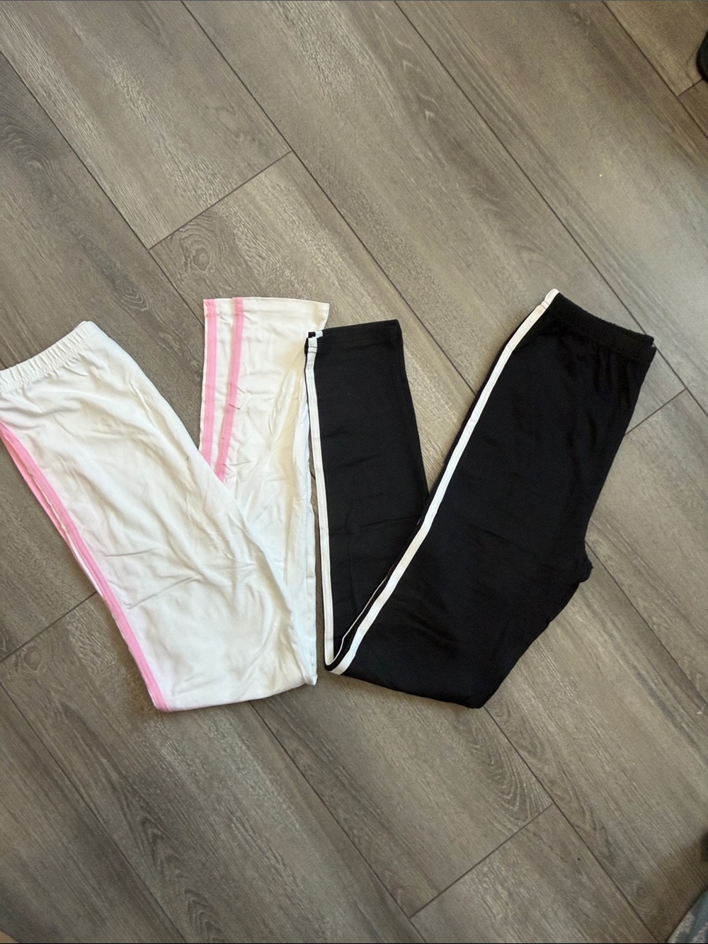 Girls' Side-Stripe Leggings — Black & White with Pink Trim